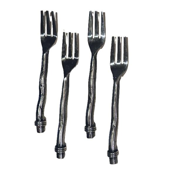 Adorable Cocktail Forks (4) Heavy Stainless Branch-Like Handles 3-Tines - Picture 4 of 4
